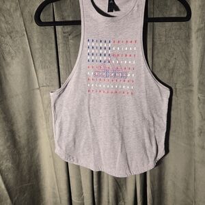 adidas Light Gray Graphic Racerback Tank with Blue & Pink Logo